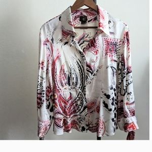 VINTAGE Roberto Cavalli Just Cavalli Silk Button Down Paisley Long Sleeve Blouse